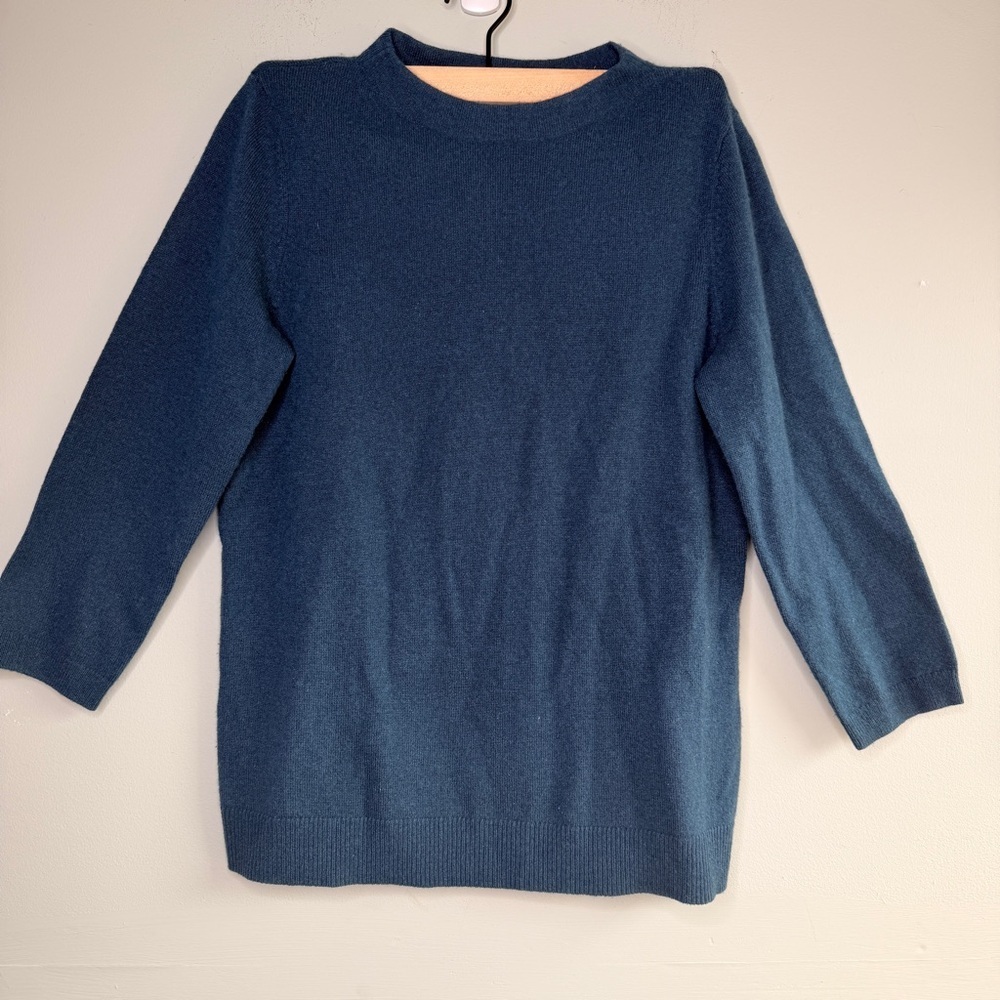 TALBOTS PURE CASHMERE TEAL/BLUE 3/4 SLEEVE SWEATER SZ M